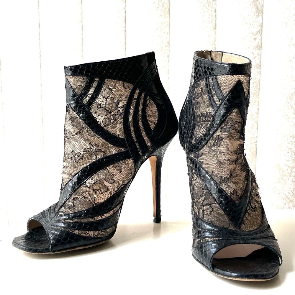 JIMMY CHOO Lace and Suede Booties .